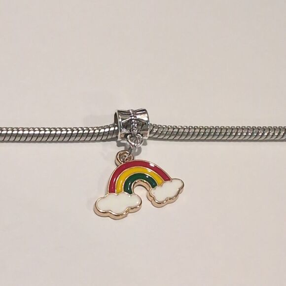 Silver Gold Rainbow with Clouds Charm for Pandora Style Bracelet - Picture 2 of 4